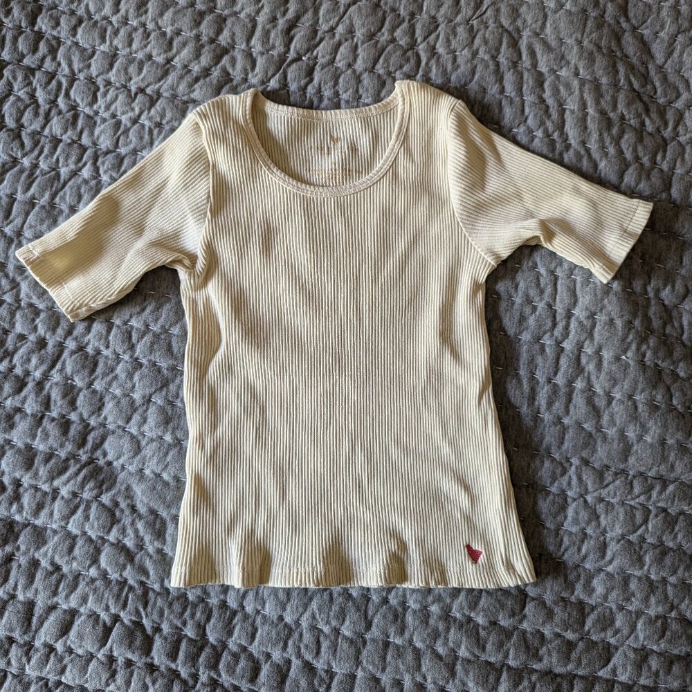 Pink Chicken Girls Organic Rib Knit Tee - Ecru Cream - Like New - Size 8